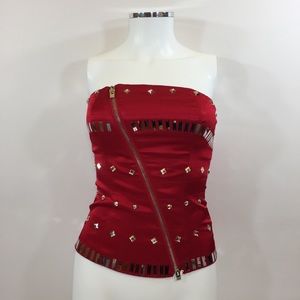 bebe Corset Asymmetrical Zip Top